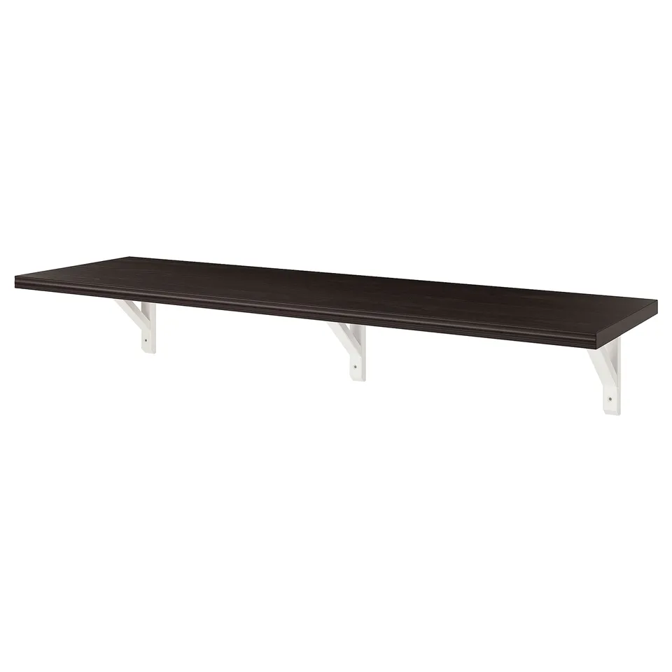 Modern wall shelf, BERGSHULT, black. Wooden, rectangular, minimalistic design.