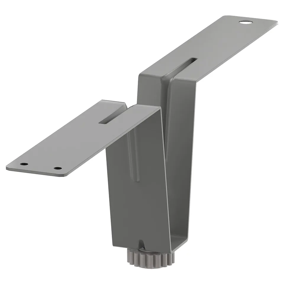 A grey BESTÅ supporting leg, made of powder-coated steel, with a vertical and horizontal rectangular design.