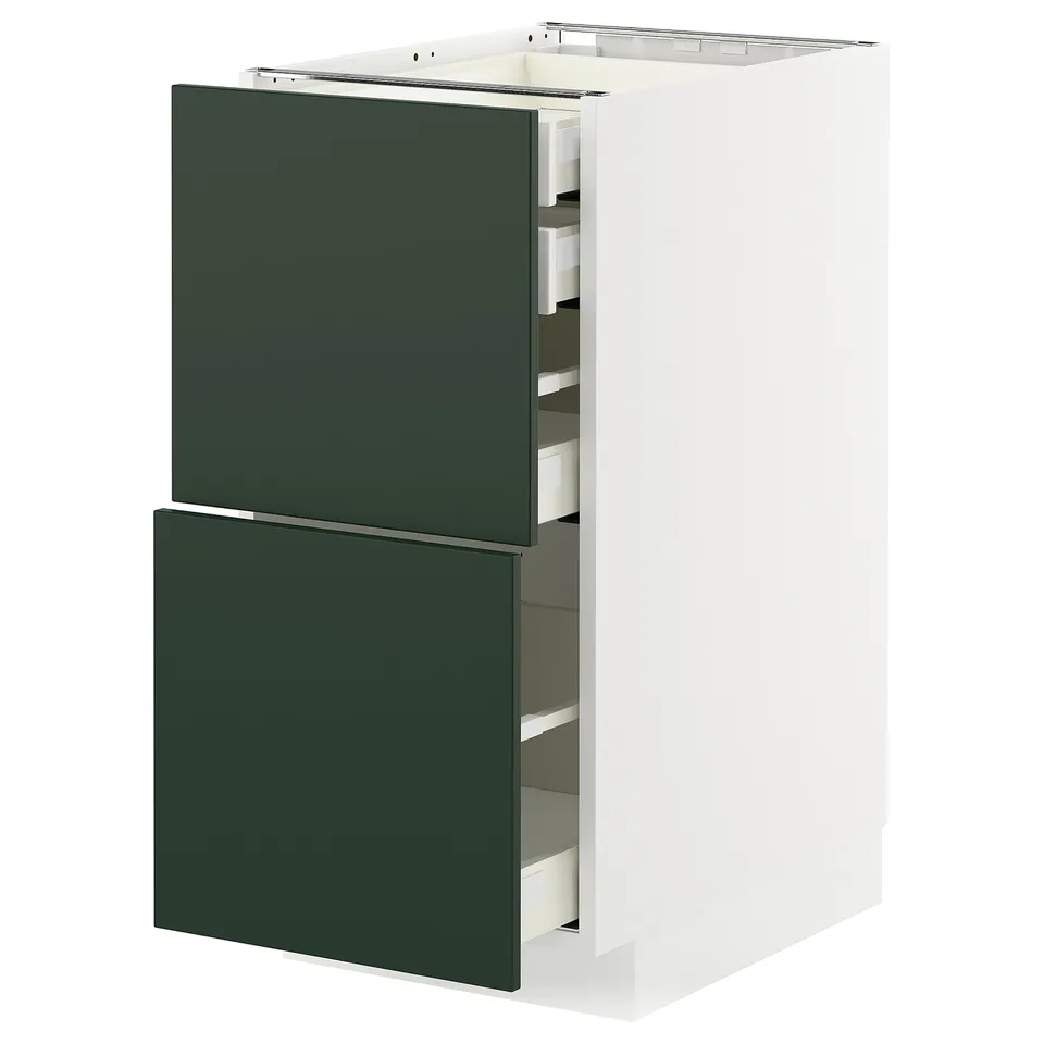 METOD kitchen cabinet, white & green square drawers