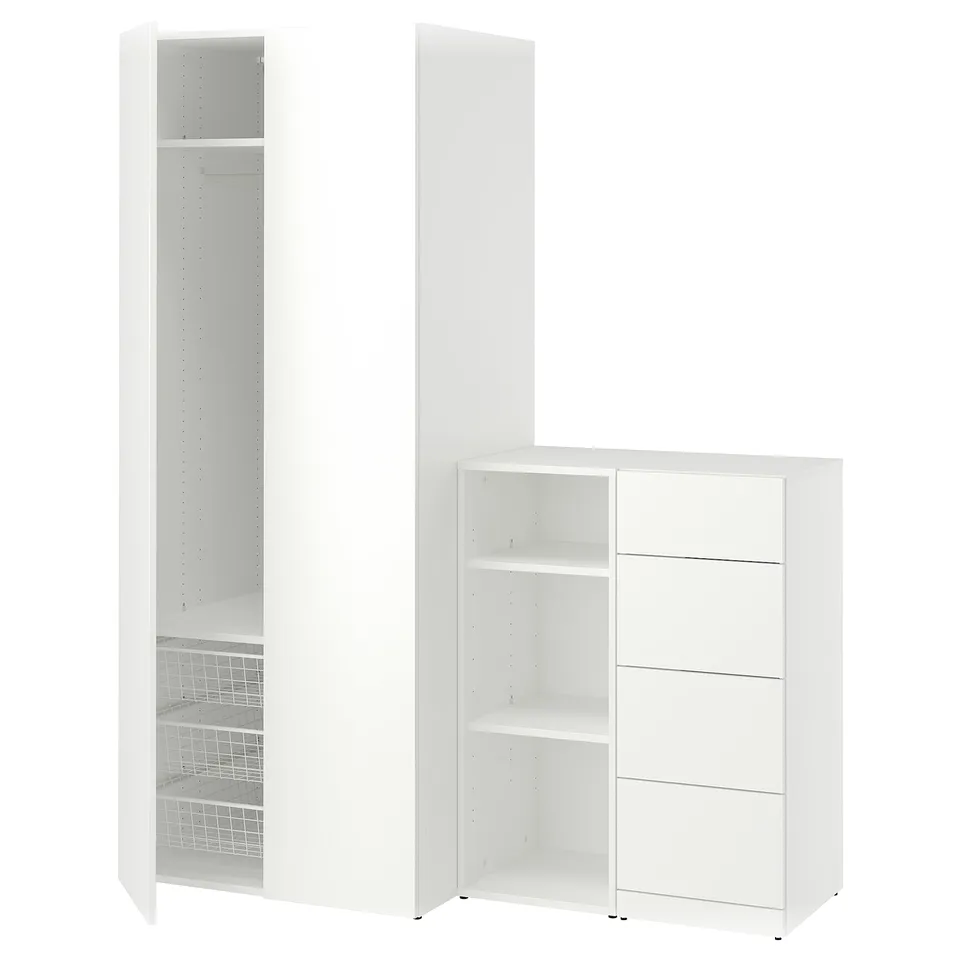 A white LASTARE storage set with shelves and drawers.