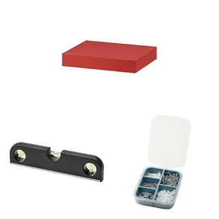 LACK/TRIXIG set: wall shelf + spirit level + 175-piece screw and plug set