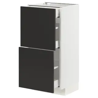 METOD / MAXIMERA base cab with 2 fronts/3 drawers, white/Nickebo matt anthracite, 40x37x80 cm
