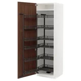 METOD high cabinet with pull-out larder, white Enköping/brown walnut effect, 60x60x200 cm