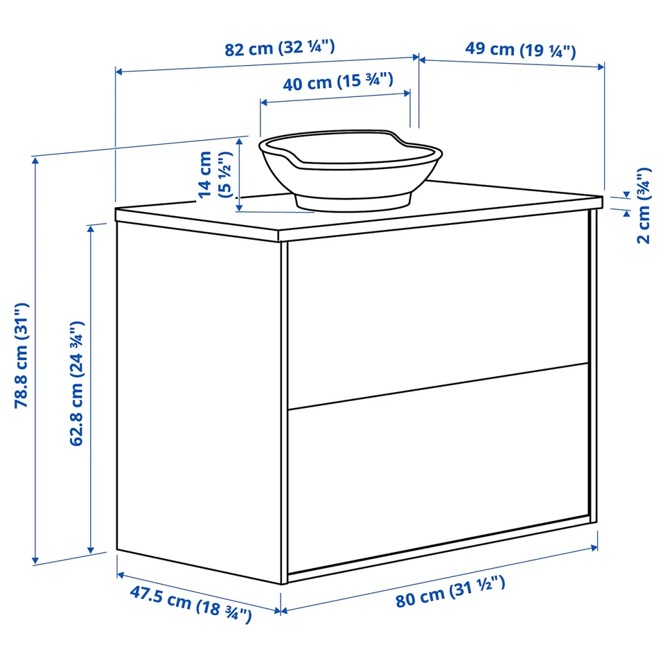 Illustration with measurements for the product: TÄNNFORSEN.