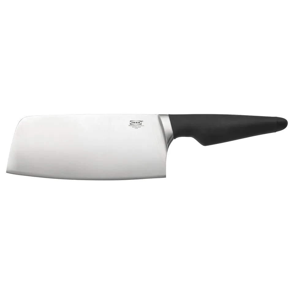 Ikea VÖRDA knife, black handle, stainless blade, wide and stable, sharp design.