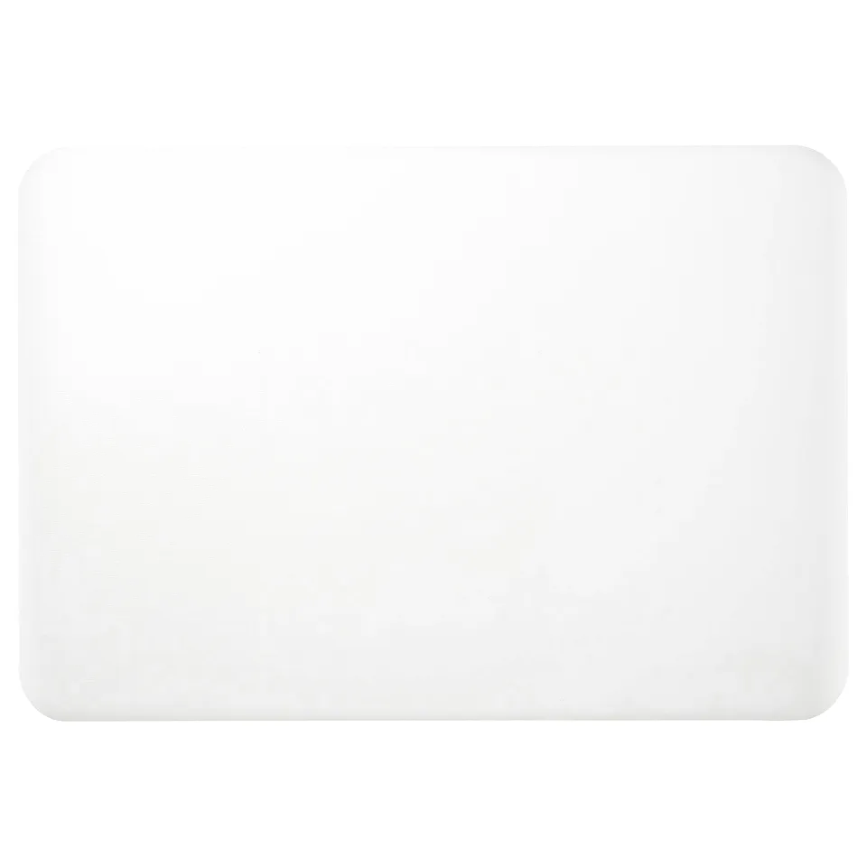 Desk pad. White, rectangular, smooth plastic surface; protects from dirt and scratches.