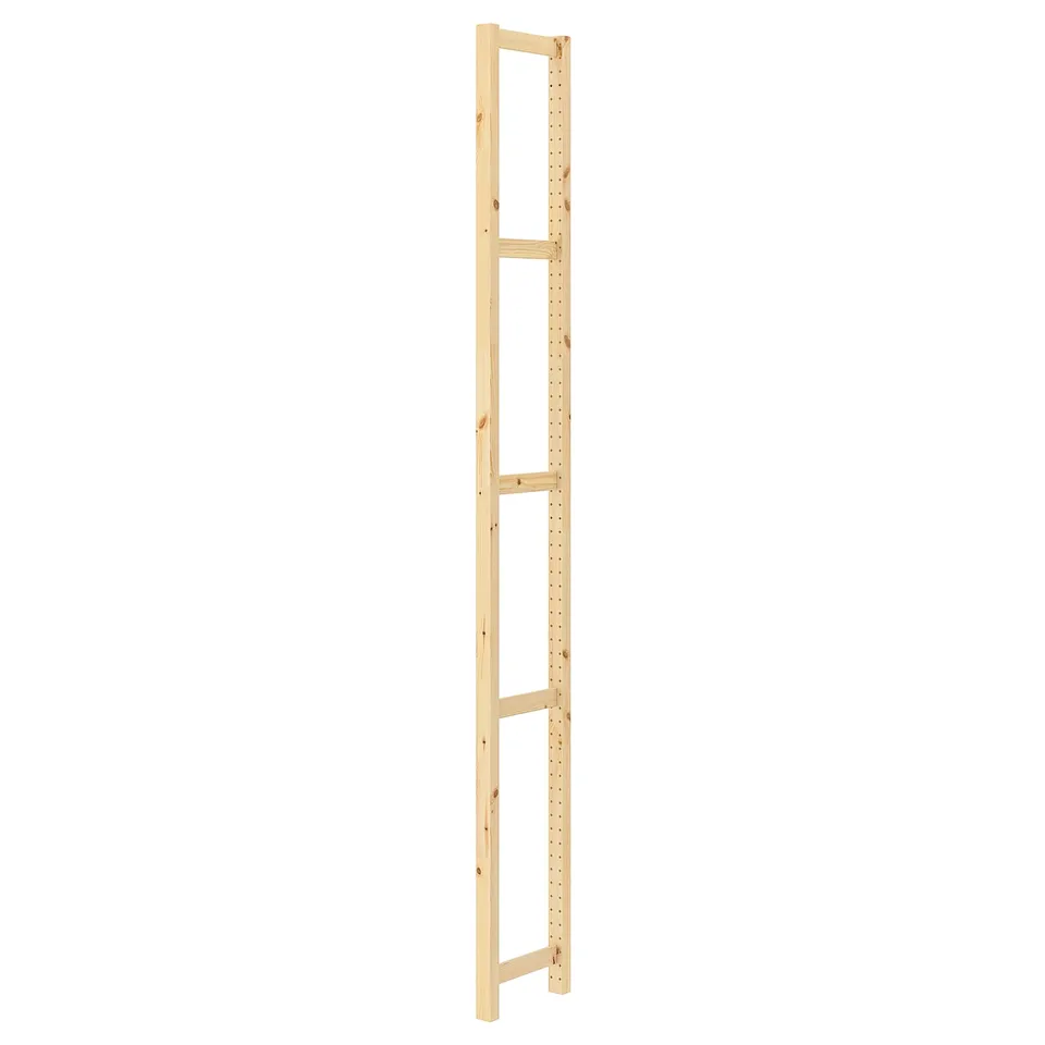 IVAR wooden shelf unit, natural finish, rectangular shape, stackable design.
