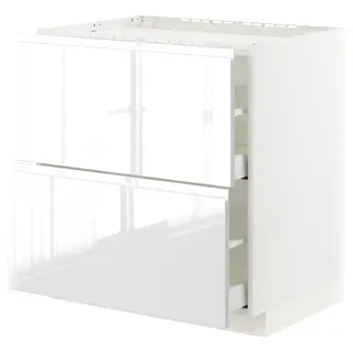 METOD / MAXIMERA base cab f hob/2 fronts/2 drawers, white/Voxtorp high-gloss/white, Width 80.0 x Depth 62.1 x Height 88.0 cm