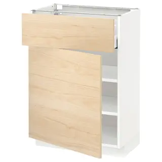METOD / MAXIMERA base cabinet with drawer/door, white/Askersund light ash effect, 60x37x80 cm