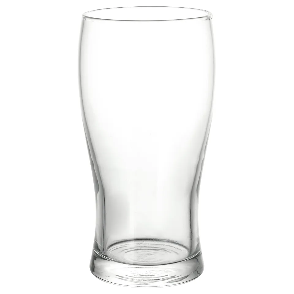 LODRÄT clear glass beer mug, curvy design, good for lagers.