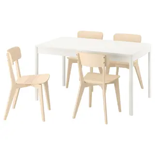 TONSTAD / LISABO table and 4 chairs, off-white/ash, 140/196x85 cm