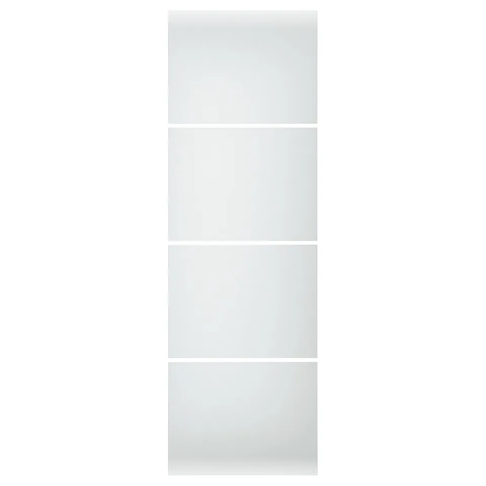 Depicts a vertical, translucent glass panel in a wardrobe door, frosted for privacy, with a sleek, modern design.