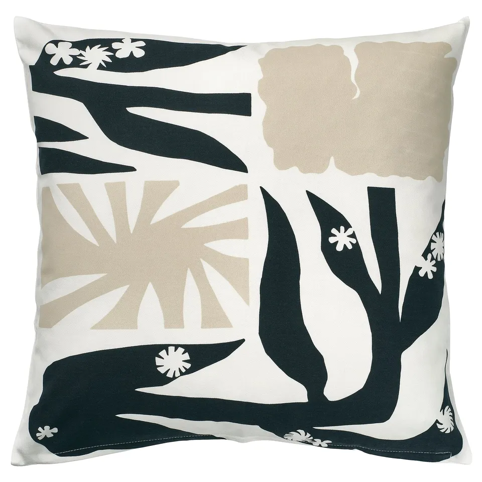 DRABOR cushion cover: black & white floral, cotton, square shape.