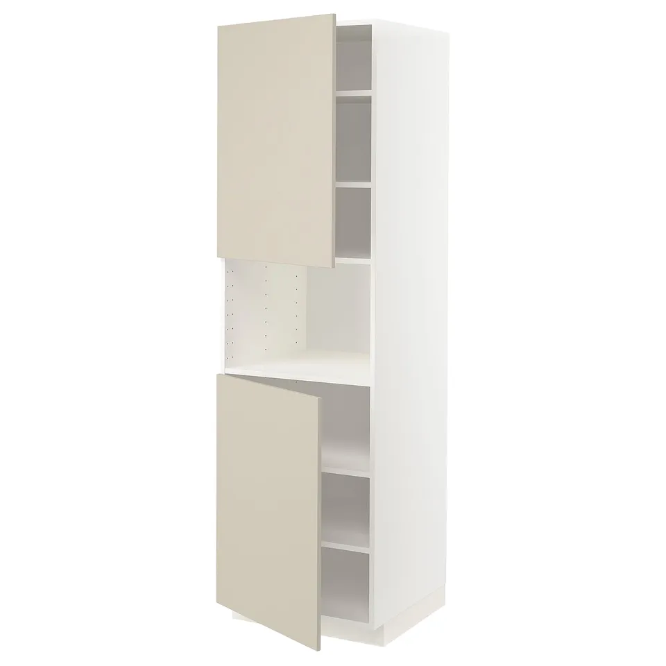 METOD kitchen unit, beige, tall, white & beige, modern minimalist design, adjustable shelves.