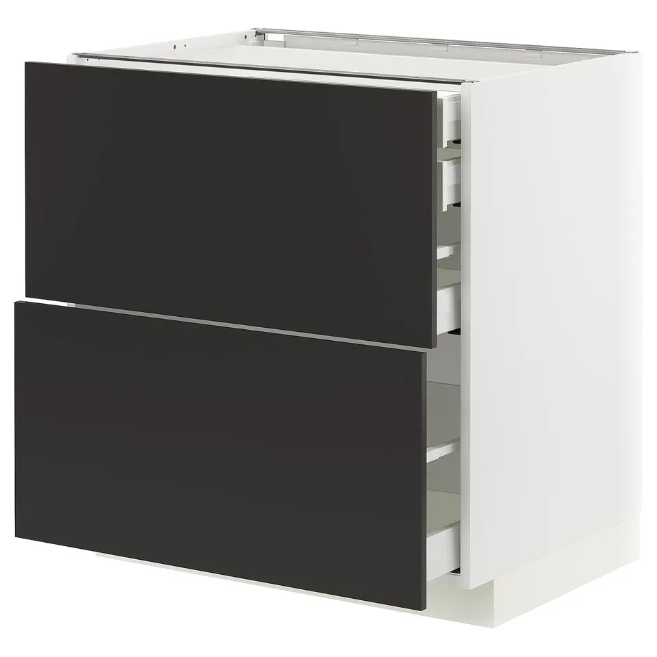METOD kitchen cabinet in black, modern design, two drawers, sleek finish.