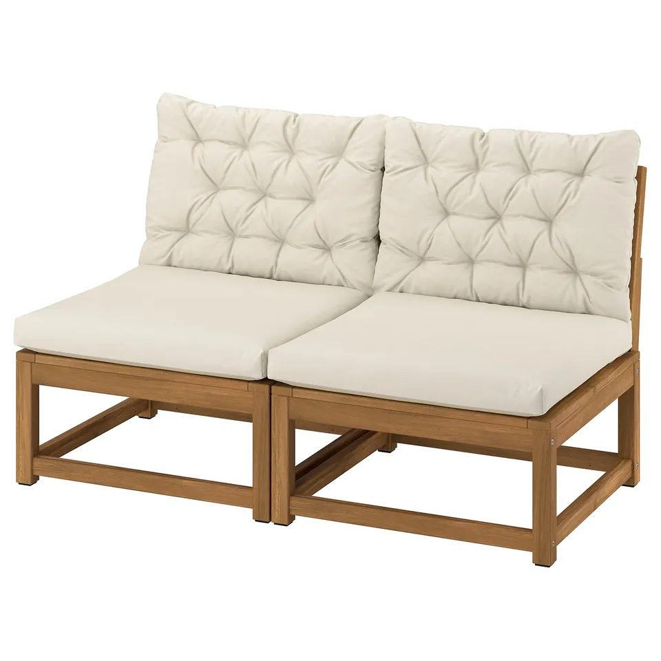 NÄMMARÖ outdoor sectional sofa, beige, acacia wood, l-shape, comfort-focused design.