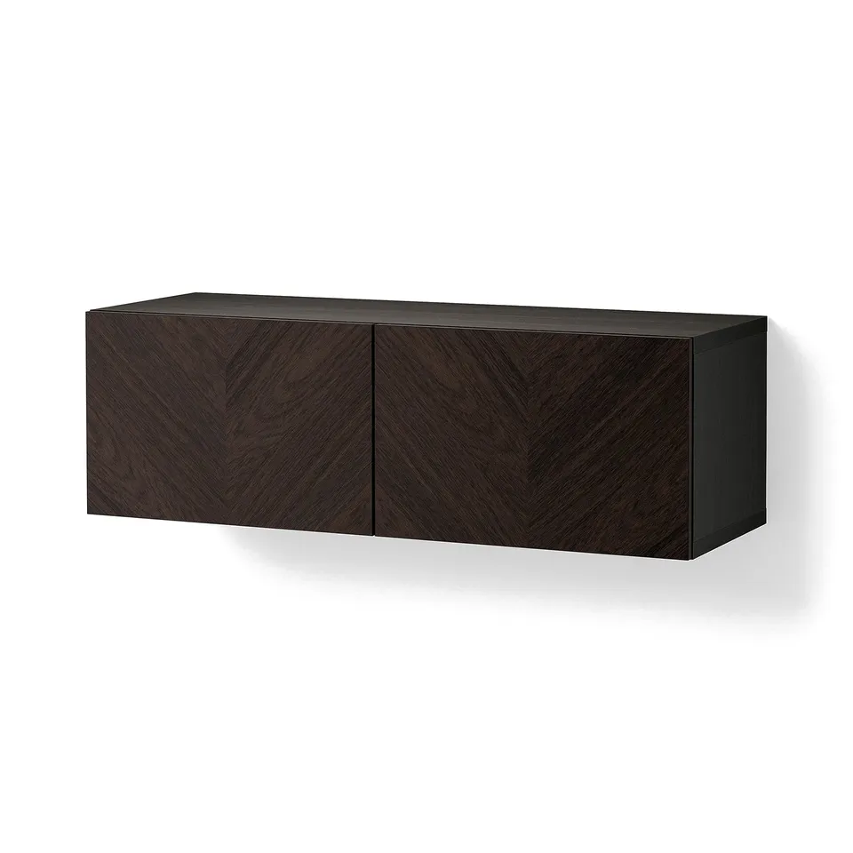 BESTÅ Shelf unit with doors, black-brown Hedeviken/dark brown stained oak veneer, 120x42x38 cm