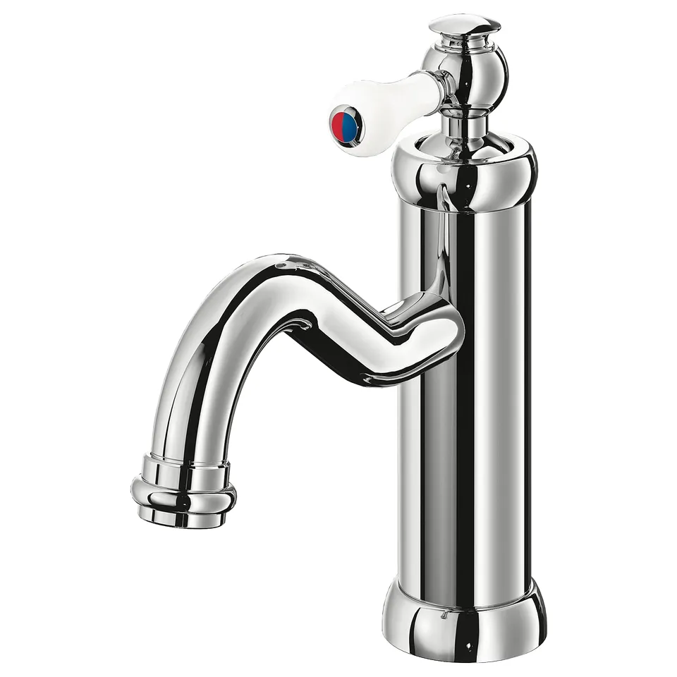 HAMNSKÄR chrome tap, sleek curved design, single lever control, chrome-plated zinc.