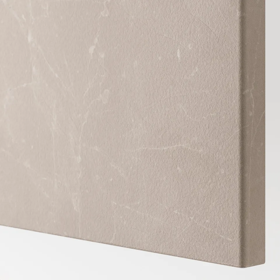 Close-up of beige bathroom countertop, smooth texture, light veining, modern style.