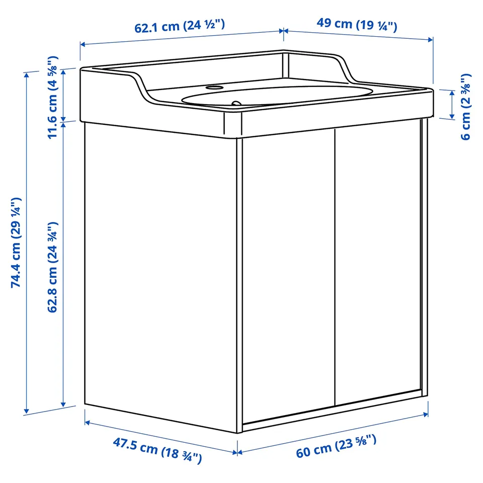TÄNNFORSEN / RUTSJÖN Wash-stnd w doors/wash-basin, light grey, 62x49x74 cm
