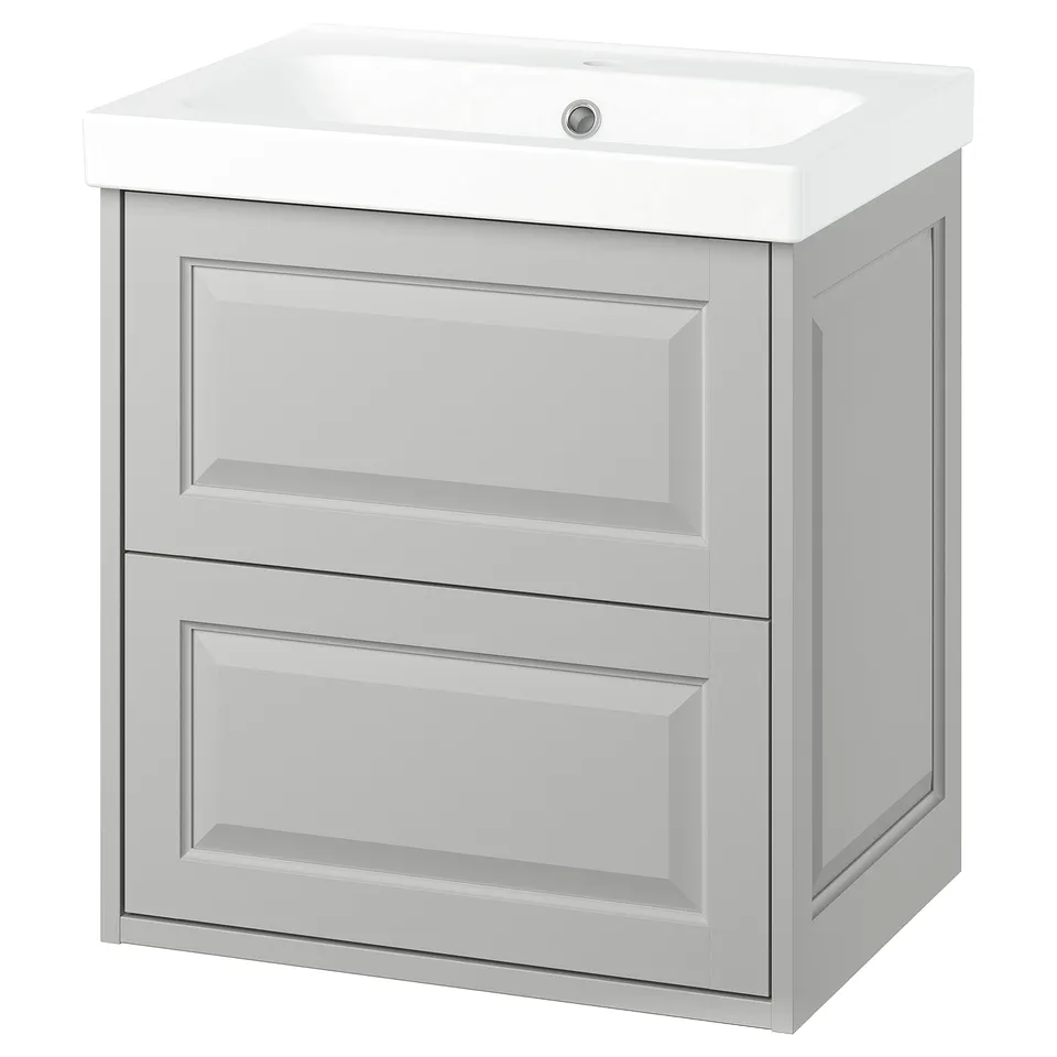 TÄNNFORSEN / ORRSJÖN Wash-stnd w drawers/wash-basin, light grey, 62x49x69 cm