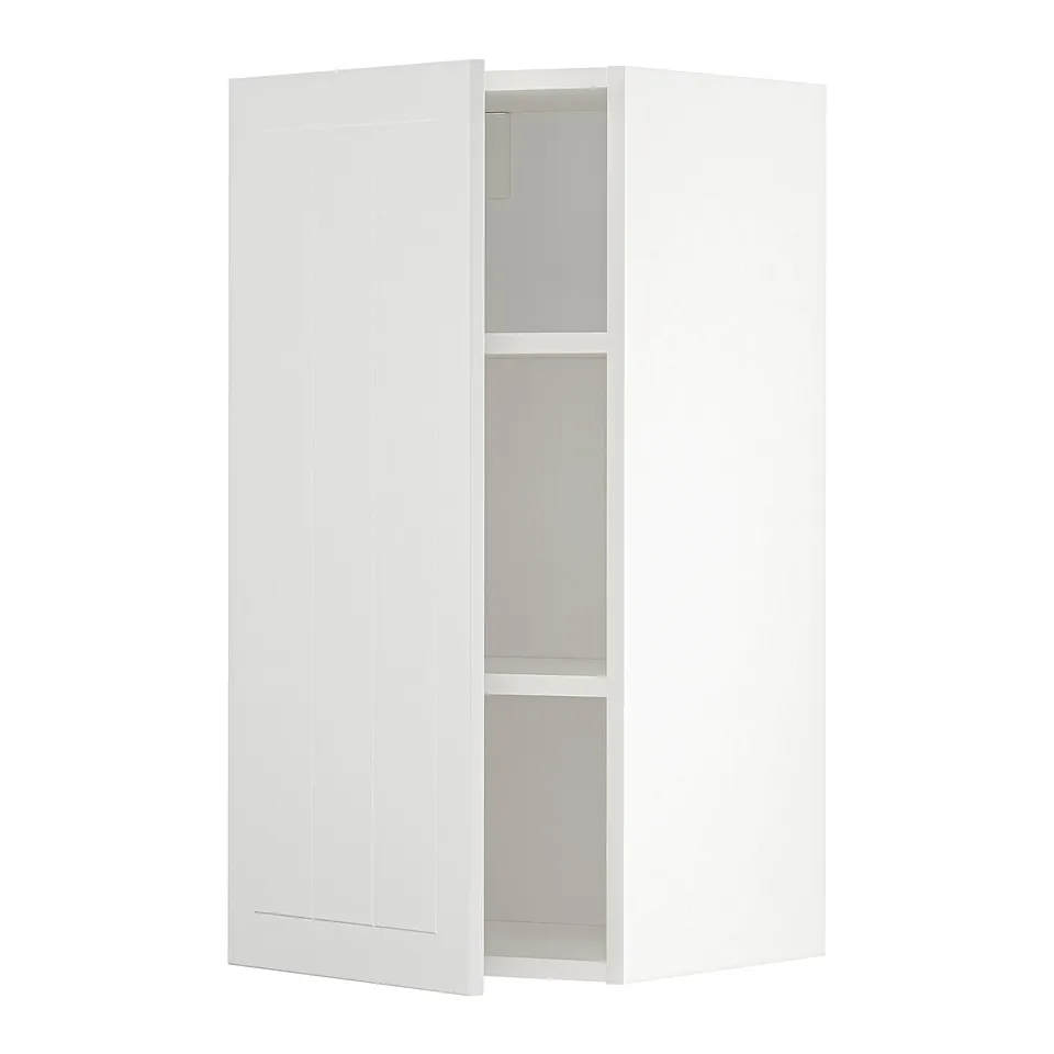 White METOD kitchen cabinet with adjustable shelves, sleek modern design.