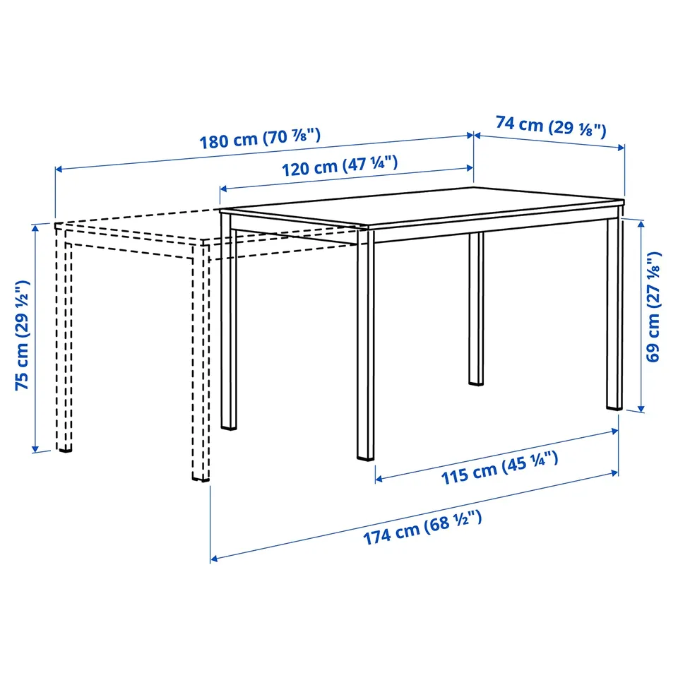 Illustration with measurements for the product: VIHALS.