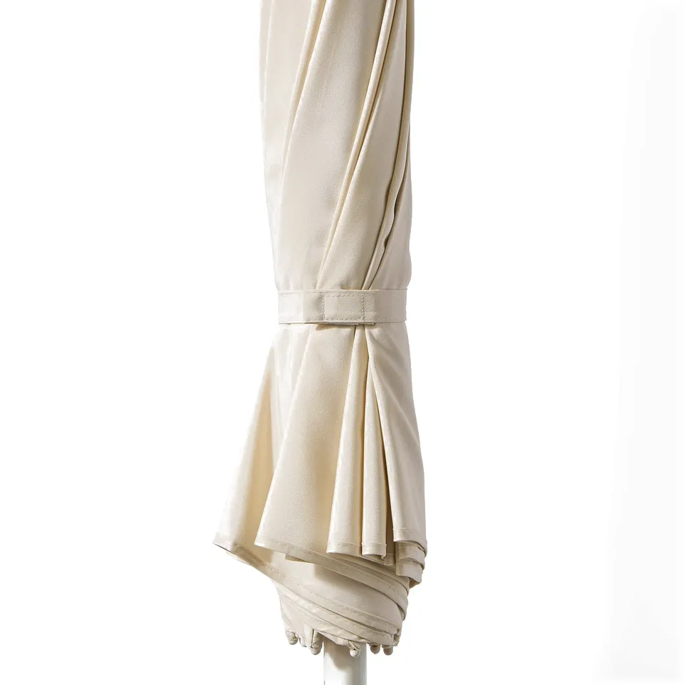 SAMSÖ adjustable parasol, folded, with secure loop strap for safe transport.