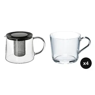 teapot x1 + mug x4 set: teapot + mug ×4