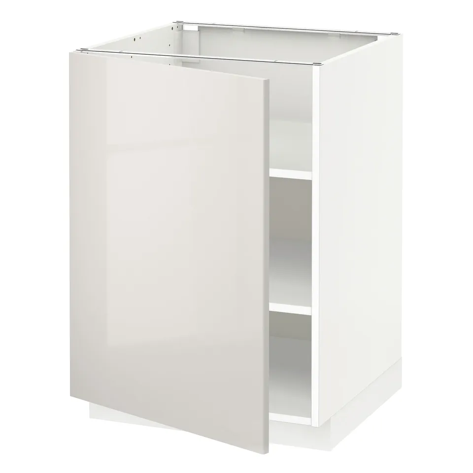 White high-gloss METOD cabinet; modern, rectangular, single door.