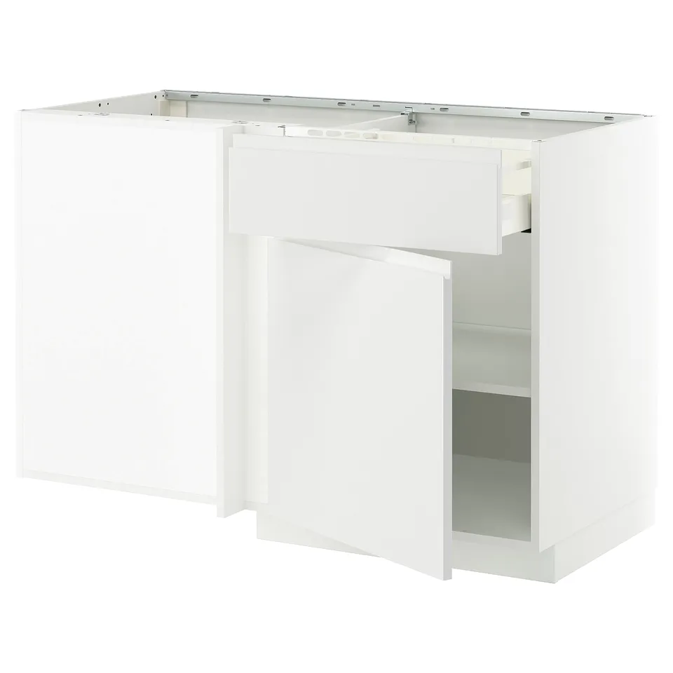 METOD kitchen unit in white with minimalist design, featuring adjustable shelves and sturdy construction.