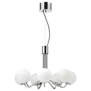 SIMRISHAMN chandelier, 7-armed, chrome-plated/opal white glass, 70 cm