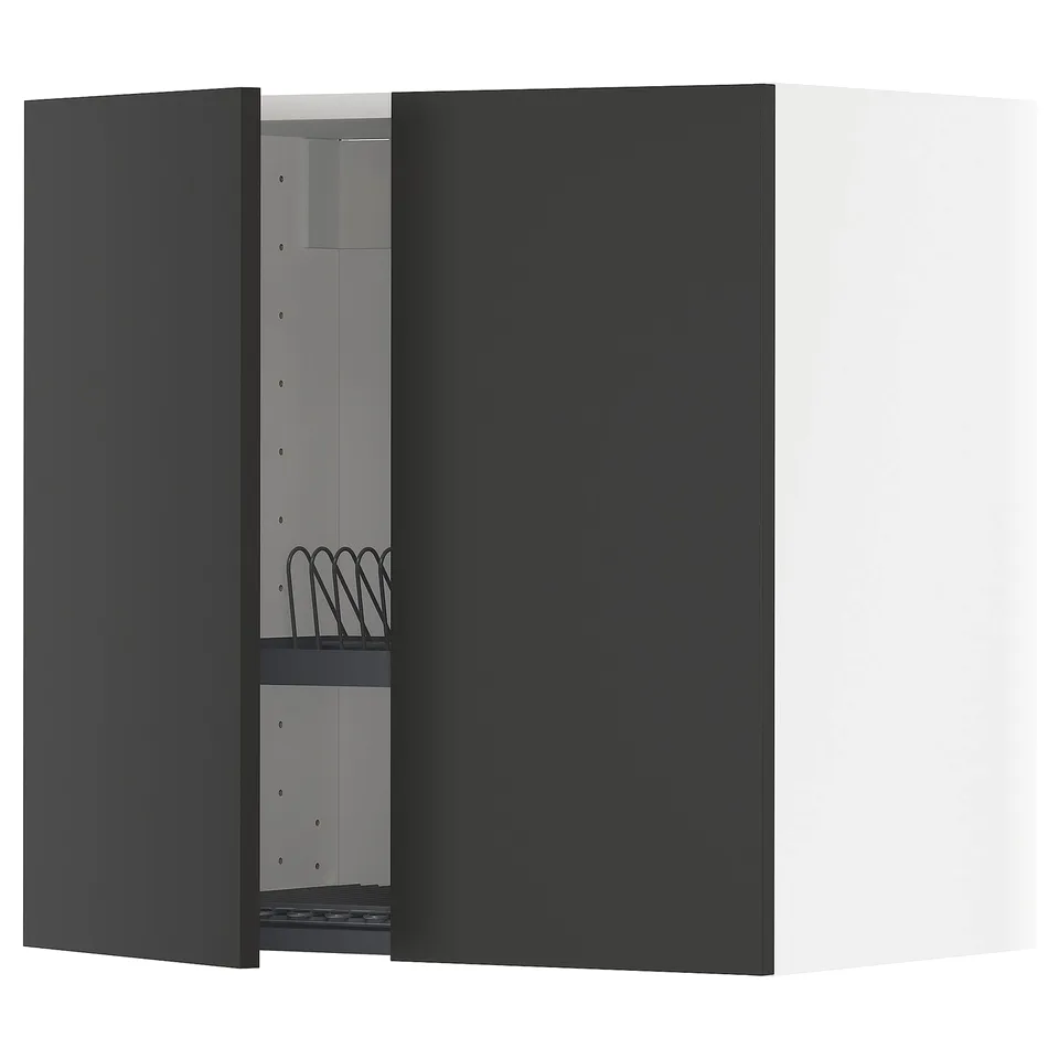 METOD black kitchen cabinet, modern design, matt finish, square shape, adjustable shelves.