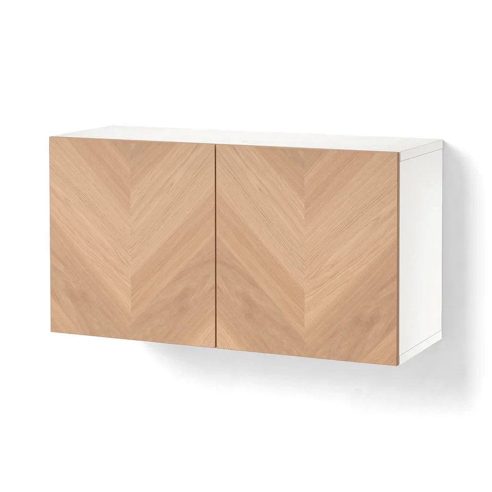 BESTÅ Shelf unit with doors, white/Hedeviken oak veneer, 120x42x64 cm