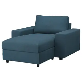VIMLE chaise longue, with wide armrests/Hillared dark blue, Width 125 x Depth 164 cm