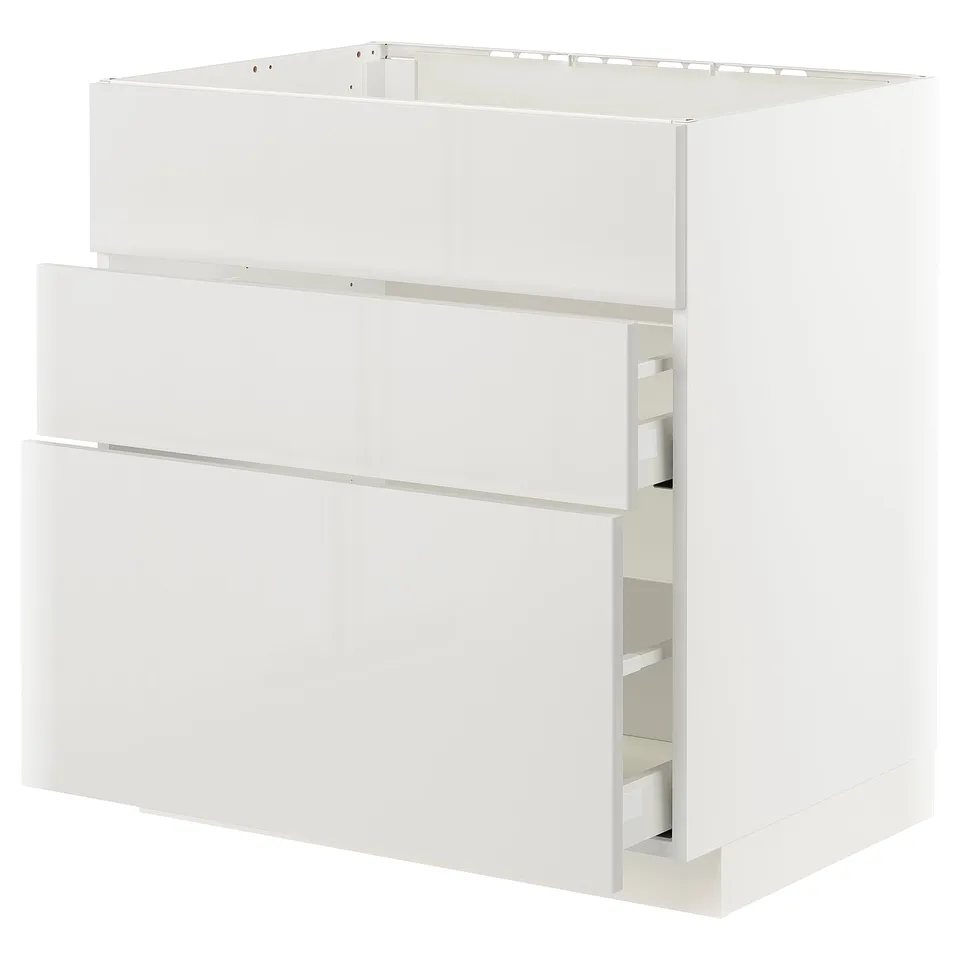 METOD kitchen unit in white with two drawers, modern design, glossy finish.