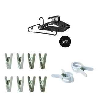 SLIBB/SPRUTTIG set: hanger x2 + clothes peg + large peg