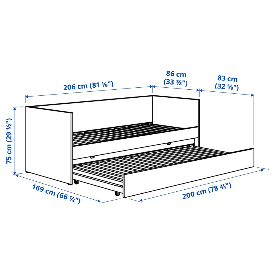 VIHALS Day-bed w trundle bed/2 mattresses, white/Vannareid extra firm, 80x200 cm