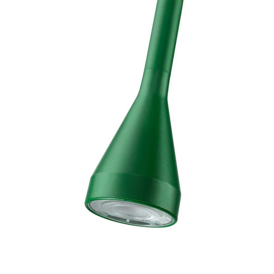 A sleek, green NÄVLINGE lamp with adjustments for lighting direction, featuring a high-quality plastic shade and sturdy metal tube.