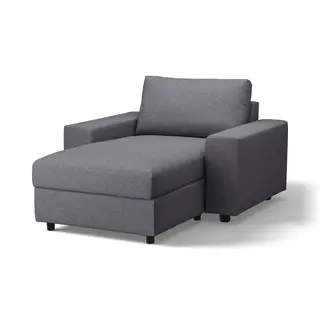 VIMLE chaise longue, with wide armrests/Gunnared medium grey, Width 125 x Depth 164 cm