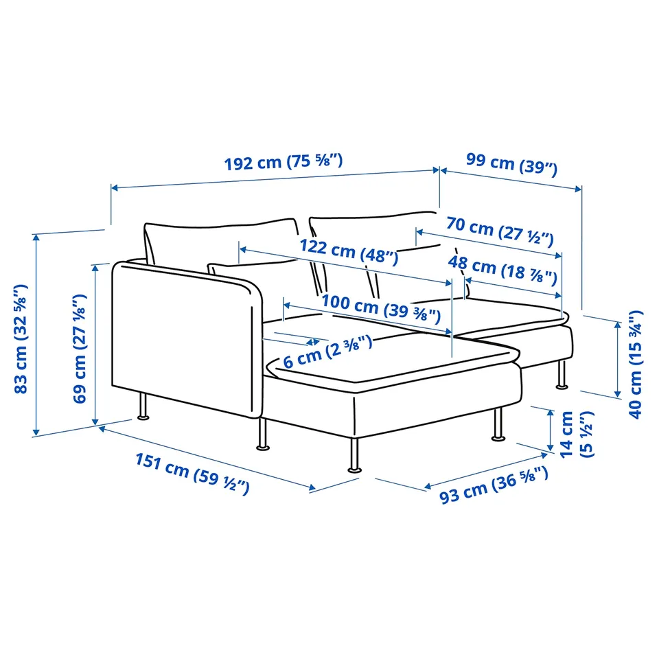 Illustration with measurements for the product: SÖDERHAMN.