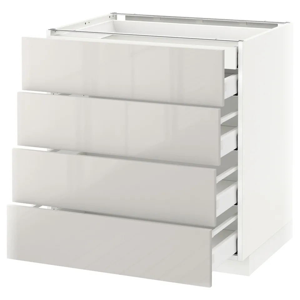 METOD kitchen cabinet, white, glossy finish, square shape, four drawers.