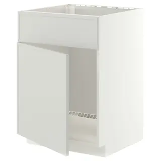 METOD base cabinet f sink w door/front, white/Aspudden light grey, 60x60x80 cm
