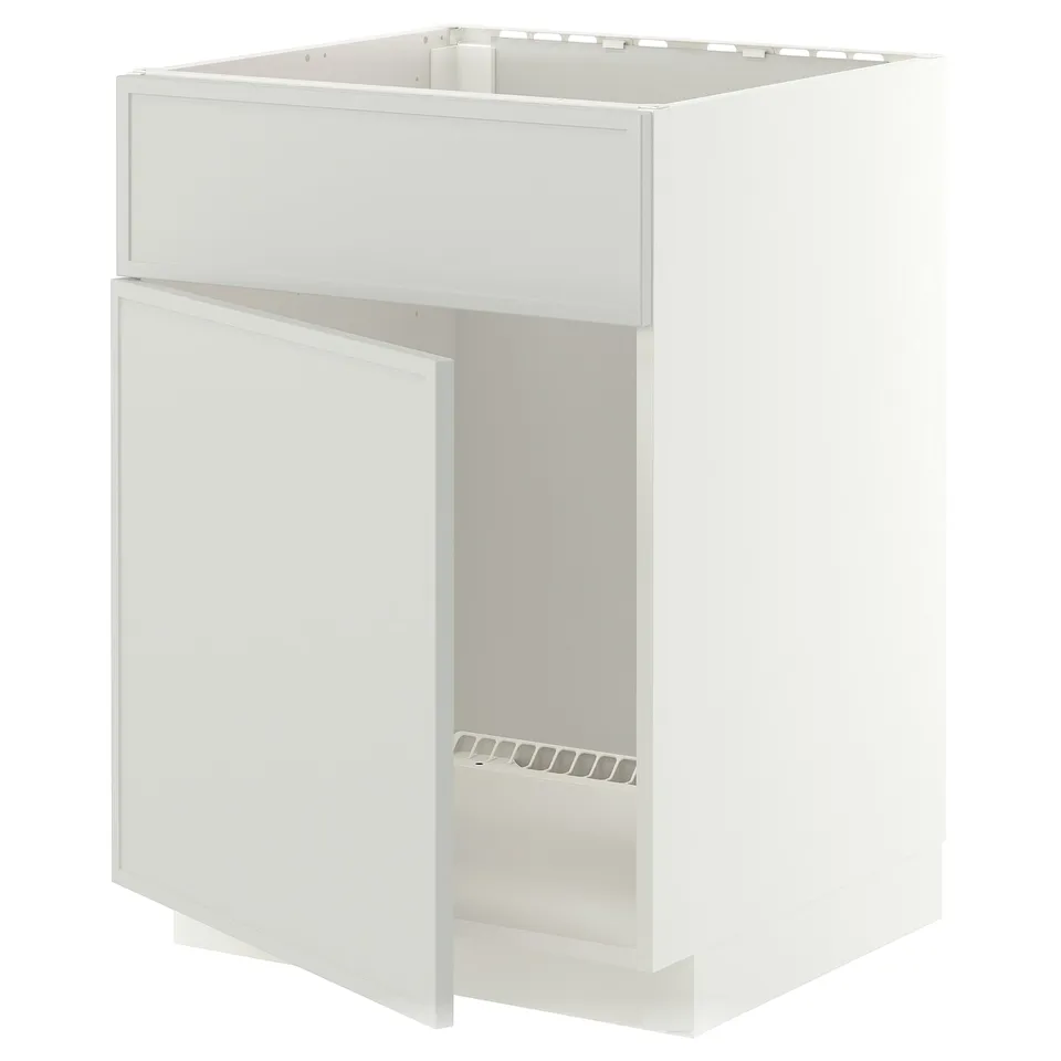 METOD Base cabinet f sink w door/front, white/Aspudden light grey, 60x60x80 cm