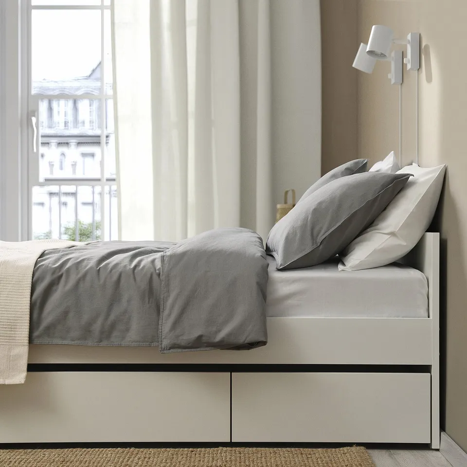 part: VIHALS bed frame with 2 storage boxes