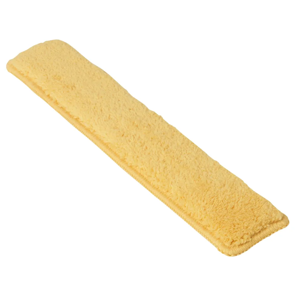 Yellow rectangular cleaning pad, microfiber material, smooth edges, lays flat.