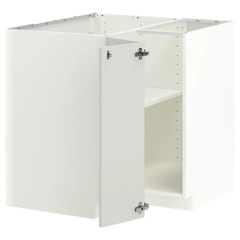 METOD Corner base cabinet with shelf, white/Aspudden light grey, 88x88x80 cm