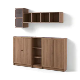 BILLY / EKET storage combination with doors, brown walnut effect/clear glass, Width 200 x Depth 30 x Height 106 cm
