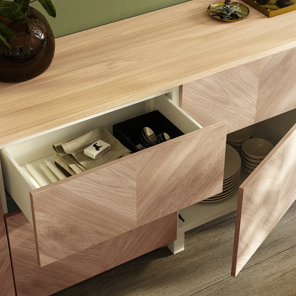 BESTÅ Storage combination, white/Hedeviken oak veneer, 240x42x76 cm
