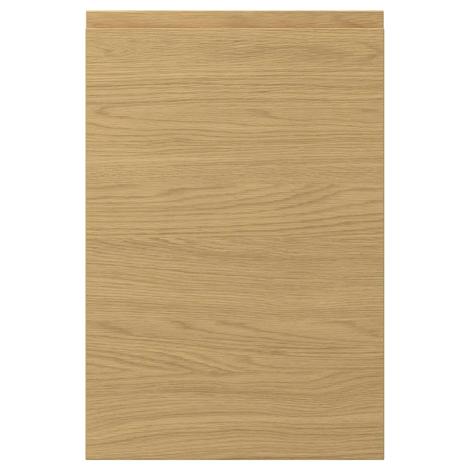 VOXTORP oak-style door with sleek integrated handles, smooth surface, easy to clean. Modern, warm design with 25-year guarantee.